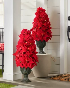 Balsam Hill Outdoor Lit Poinsettia Celebration Foliage Discount