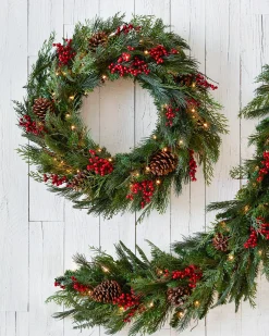 Balsam Hill Outdoor Red Berry Pine Foliage New